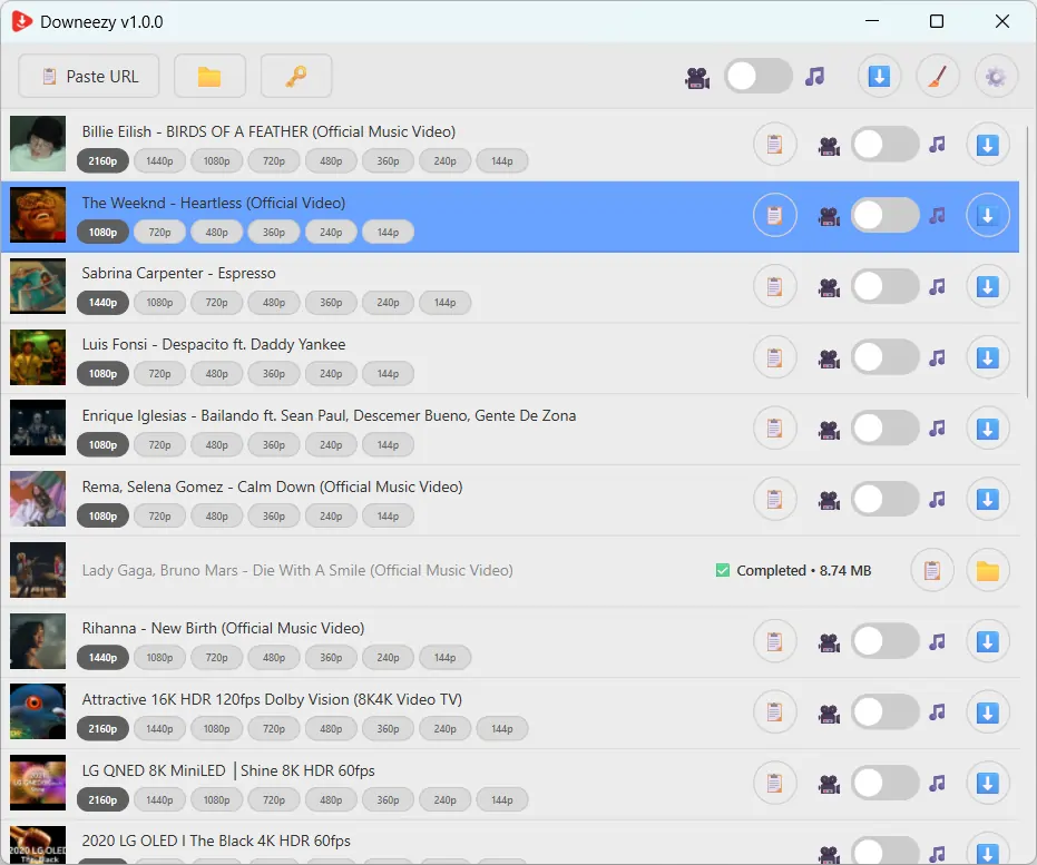 Application Downeezy pour bureau — thème clair